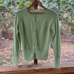 Mainbocher Women's Green 100% Cashmere Cardigan Sweater Size L